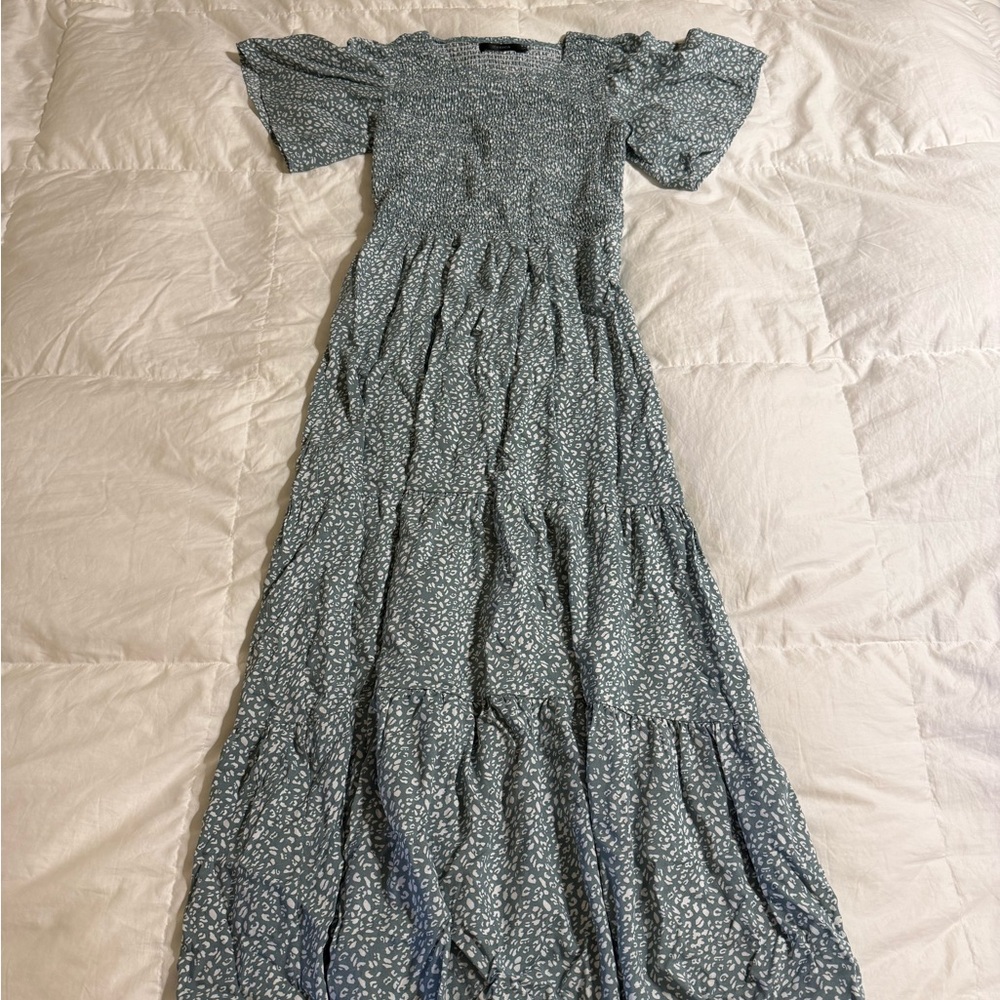 Chic Blue Patterned Maxi Dress